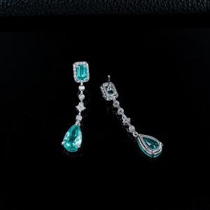 925 Silver Paraiba <b>Earrings</b> Neon Blue Double Color Cut Luxury <b>Earrings</b> - Product Image 3