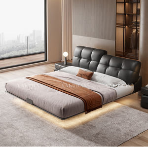 <span class=keywords><strong>Lit</strong></span> king-size sculptural en peluche tendance moderne haut de gamme, cuir pleine fleur, plateforme flottante, cadre en acier au carbone, chambre principale - Product Image 1