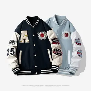 Custom High Quality 100% Cotton Drop Shoulder Varsity Jacket Oversized Vintage Letter Embroidery Varsity Jacket For Men