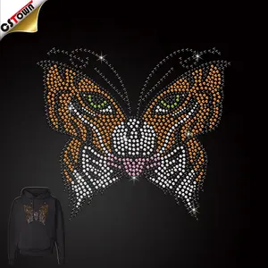 Motif Rhinestones Designer Trend Hot-Fix Tiger Iron On Rhinestones Transfer Rhinestone Heat Transfer For Luxury Hoodie