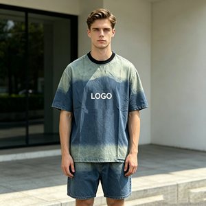 Ensembles de t-shirts en denim de haute qualité pour hommes, shorts en jean à manches courtes avec imprimé singe, ensembles en denim deux pièces pour hommes, décontractés pour l'été, 420g - Product Image 2