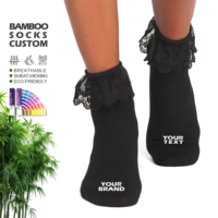 Chaussettes courtes pour femmes à séchage rapide, anti-bactériennes, en coton de bambou, respirantes, avec logo personnalisé, écologiques, à volants en dentelle – Grande Vente