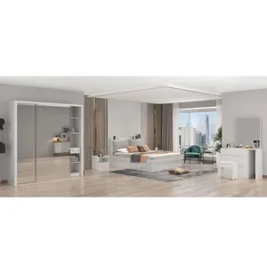 आधुनिक राजा आकार बेडरूम सेट नॉर्डिक बिस्तर सेट फर्नीचर बेडरूम रपट अलमारी दर्पण दरवाजे के साथ सफेद तुर्की बेडरूम पूर्ण सेट