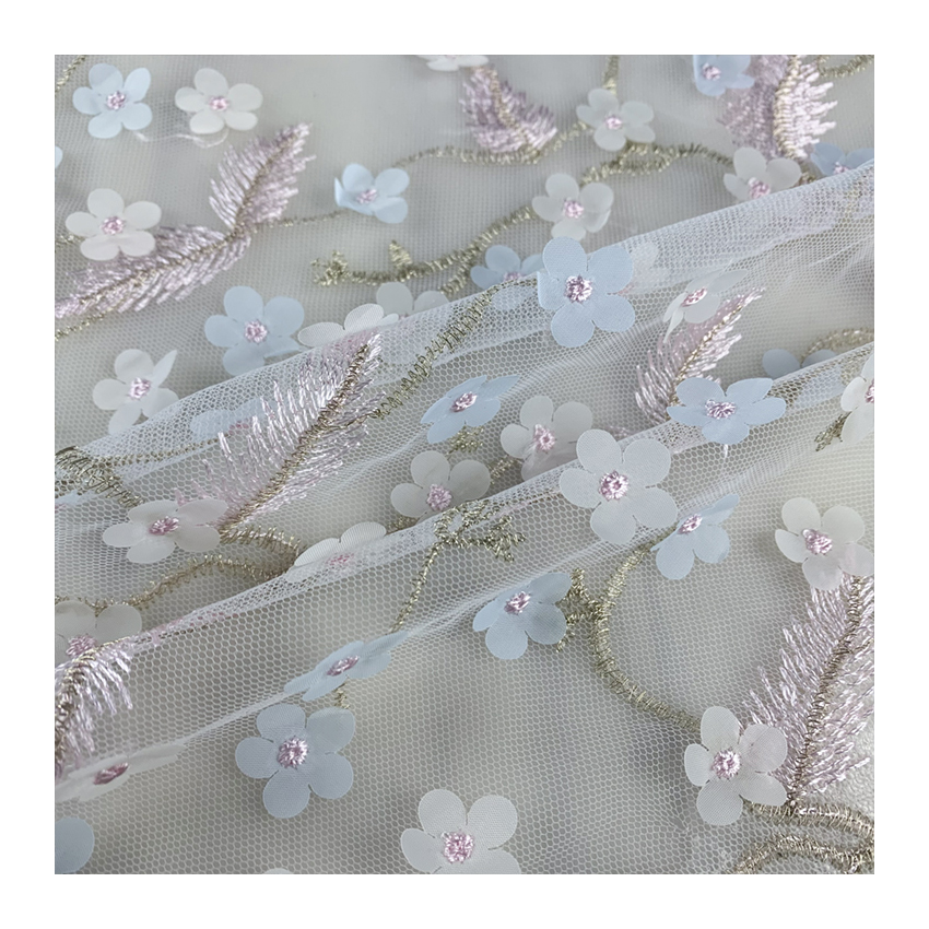 Spring Fashion Flower Embroidery Polyester Spandex 3d mesh fabric Tulle Fabric Mesh