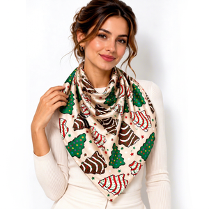 Christmas Holiday <b>Printed</b> Square <b>Scarf</b> Womens Soft Lightweight Xmas Headscarf Fashion Accessory Custom OEM ODM Low MOQ - Product Image 1