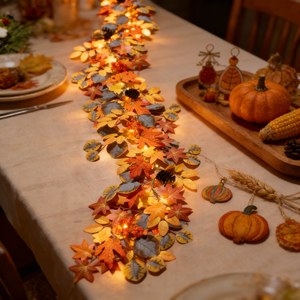Guirlande de feuilles d'érable d'automne avec lumières LED, chemin de table pour Thanksgiving, feuilles artificielles, guirlande lumineuse en forme de cône de pin, décoration d'intérieur - Product Image 3
