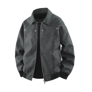 2025 High Street <strong>Men's</strong> Retro Motorcycle <strong>Jacket</strong> American Vintage Lapel Design Maillard Stand <strong>Old</strong> Faux PU Leather Work Wear <strong>Jacket</strong> - Product Image 2