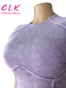 Abiti estivi lavati a costine con Logo personalizzato 2 set <span class=keywords><strong>di</strong></span> due pezzi tute da ginnastica 2024 donna a maniche corte - Product Image 2