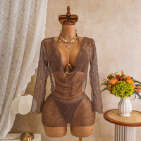 NOUVEAU STOCK Maillot de bain 3 pièces texturé pour femme, 7 couleurs, avec détails à nouer sur le devant, style brésilien, et ensemble robe et paréo transparent, tailles S-L