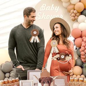 Kit de sash pour baby shower et maternité motif Vache <span class=keywords><strong>des</strong></span> Highlands, avec broche corsage, marron, pour future maman et future papa, pour fête de révélation du sexe - Product Image 3