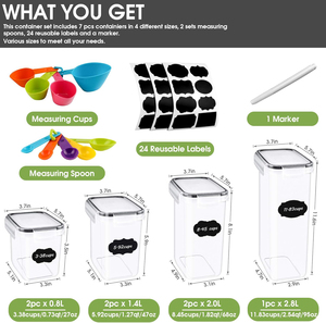 7 pcs lưu trữ Set nhựa ngũ cốc <span class=keywords><strong>container</strong></span> với dễ dàng mở nắp đậy cho nhà bếp đựng thức ăn tổ chức ngũ cốc thực phẩm khô trái cây Cookie - Product Image 2