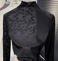Chemisier à col montant en dentelle pour femme, haut en maille semi-transparente à manches longues, uniforme de travail pour rendez-vous