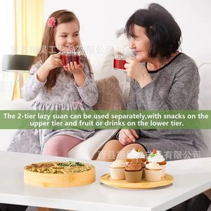 Bamboo Double Layer <b>Spice</b> <b>Rack</b> 360 Degree <b>Rotating</b> Kitchen Storage Stand Multi Function Home Use - Product Image 2