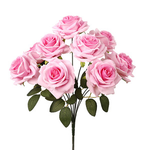 Rosa de Terciopelo Artificial de 9 Cabezas, Flor de Seda Roja de Alta Simulación para Decoración de Bodas y Hogar - Product Image 5