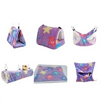Hamac tunnel double couche pour petits animaux, lit douillet en polaire imprimé pour cochon d'Inde, hamster, furet, chat, lapin, perroquet et autres animaux