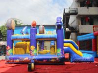 Structure Gonflable Commerciale Promotionnelle à Thème Océan, Volcan, Dinosaure, Anime, avec Toboggan Aquatique et Zones de Saut pour Location de Fêtes