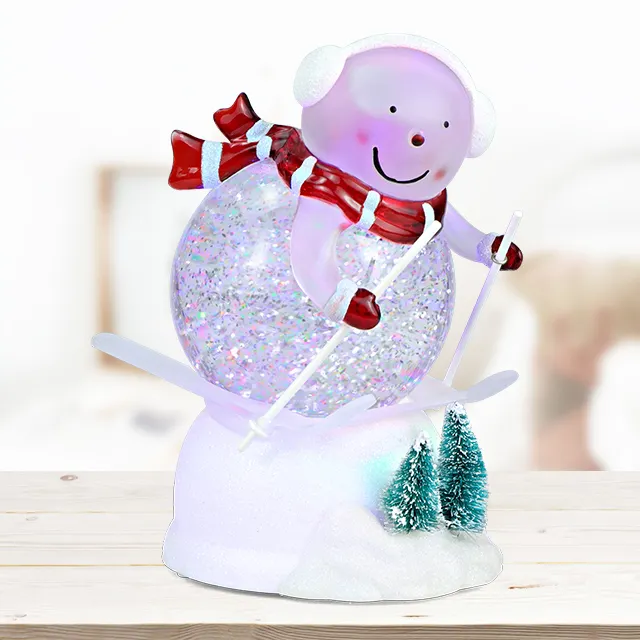 Крутящийся блеск снег Рождественское украшение Снеговик светодиодный водяной фонарь шар