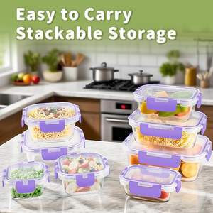 Contenants alimentaires en verre de haute qualité avec couvercles hermétiques Contenants alimentaires en verre Boîte à lunch Contenants alimentaires carrés multifonctionnels - Product Image 6