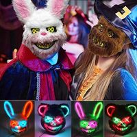 Masque d'Halloween Ours Lapin, Masque Pelucheux avec Oreilles, Masques Effrayants et Sanglants, Respirant, Plastique + Fil EL, Cosplay