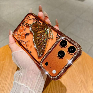 Luxury Glitter Butterfly Mobile Phone case for <b>iPhone</b> 17 16 15 Pro Max Electroplated bling Diamond <b>Camera</b> Frame tpu back <b>Cover</b> - Product Image 3