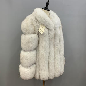 2022 nuovi arrivi colletto alla coreana in stile classico <span class=keywords><strong>italiano</strong></span> di alta qualità cappotto in vera pelliccia di volpe bianca naturale da donna - Product Image 5