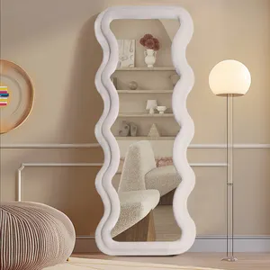 Teddy Fabric Frame Mirrors Full Length Large Floor Modern Wave Design Living Room Bedroom Girl Comfort Wall Mirrors
