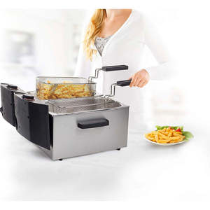 Friggitrice elettrica professionale 6L con due scomparti corpo inossidabile e acciaio antiaderente per uso esterno e ristorante - Product Image 1