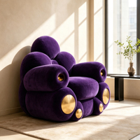 Luxuriöser Fiberglas-Akzentsessel mit Samtpolsterung, Kunstvoller Skulptur-Einzelsessel für Wohnzimmer und Lounge, Wohnmöbel