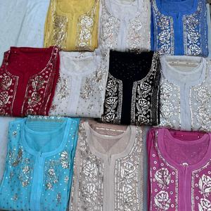 เสื้อคลุมผ้าไหมหม่อนไหมเย็บปักผ้า Chikankari ยาวถึงเข่าสีขาวสวยเป็นธรรมชาติ - Product Image 4
