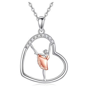 BELLE WORLD Collana con Ciondolo a Cuore Rotante Bicolore con Diamanti per Donne, Stile Europeo e Americano - Product Image 5