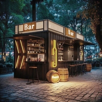 Vente chaude 2025 Kiosque conteneur portable de 20 pieds avec éclairage LED, modifié en préfabriqué modulaire, pour café, bar et vitrine