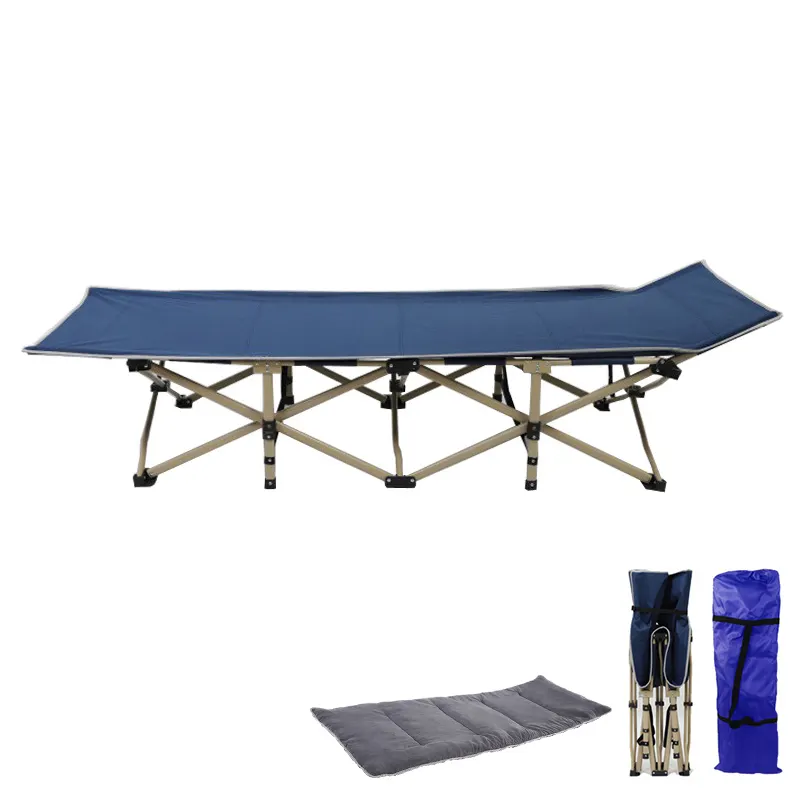 Chaise inclinable portable au design moderne avec cadre en acier, lit de marche de bureau rembourré pour la sieste en tissu pour le camping en plein air