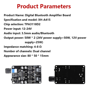 JYWD XH-A415 Krachtige verstelbare audioversterkerprintplaat TPA3118D2 Ondersteunt <span class=keywords><strong>BT</strong></span> <span class=keywords><strong>5.0</strong></span> High-definition Dual 50W Zwart - Product Image 4