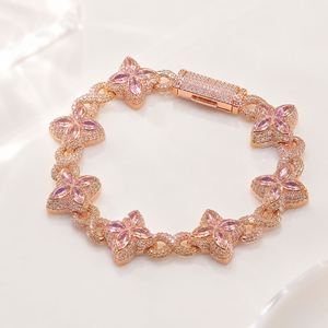 สร้อยข้อมือเงินชุบลายใบโคลเวอร์สี่แฉกหลากสีสไตล์ฮิปฮอปขนาด 8 มม. ประดับเพชรซิร์คอน สำหรับผู้หญิง เหมาะสำหรับเป็นของขวัญ - Product Image 3