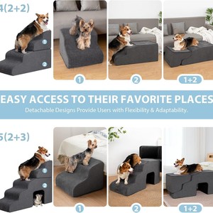 Foldable Pet Ladder 5 <b>Step</b> <b>Dog</b> <b>Step</b> Grey Anti Slip Indoor Use With Tunnel - Product Image 3