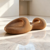 Banc modulaire Y503 en contreplaqué ondulé, attrayant et combinable, pour sièges publics superposés dans les halls de musées et les jardins urbains extérieurs