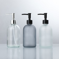 Distributeur de savon liquide en verre dépoli/gris/noir avec logo personnalisé, flacon rond en verre pour désinfectant pour les mains, faible MOQ avec pompe