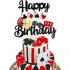 Décoration de gâteau d'anniversaire de <span class=keywords><strong>casino</strong></span> avec paillettes noires et rouges, jeu de poker, décorations de gâteau pour fête d'anniversaire à Las Vegas - Product Image 6