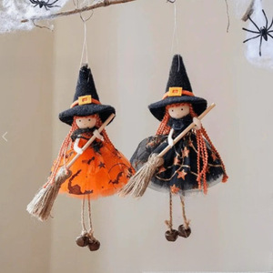 New Halloween Witch Decoration Cloth Pendant Door Handle Arrangement Pumpkin Mesh Broom Top <b>Hat</b> Angel Girl Hot Selling - Product Image 6