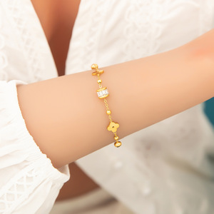 Korean Style Stainless Steel <b>Bracelet</b> 18K Gold Color Four Leaf <b>Clover</b> Pendant Women's Fashion Jewelry Gift - Product Image 2