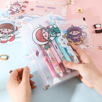 Trousse à crayons transparente B6 mignonne en PP, grande capacité, motif dessin animé, pour fournitures scolaires, porte-reçus pour élèves du primaire
