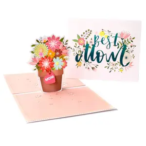 Venta al por mayor personalizado nuevo creativo elegante flor 3D Pop-up Impresión de tarjetas de felicitación Pop-Up Día DE LA MADRE tarjetas de felicitación