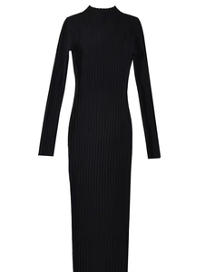 2022 nouveauté tricoté vêtements fournisseurs tricoté col rond personnalisé à manches longues robe femmes côtelé tricoté moulante robe pull - Product Image 5