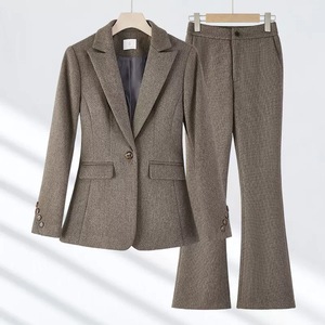 Women's Suit Set Polyester Wool <b>Blend</b> Full Sleeve Autumn Office Lady Anti-Wrinkle Professional Workwear - Product Image 1