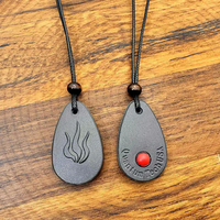 Pendentif en Lave Noire et Collier Pendentif Énergétique Quantique Goutte d'Eau