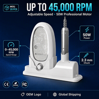 Taladro de Uñas Recargable con Pantalla Táctil LCD, 45000 RPM, Inalámbrico, Eléctrico, Personalizable con Logotipo OEM, Marca Privada, Herramienta de Salón