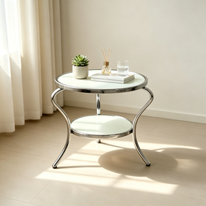 Table basse ronde moderne avec plateau en verre trempé et structure en métal, design minimaliste, étagère de rangement, meubles de salon - Product Image 1