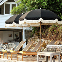 Parasols de plage portables en coton macramé bohème avec logo personnalisé, 6,5 pieds, 8 pieds, avec glands noirs, pour piscine, pique-nique, voyage en plein air
