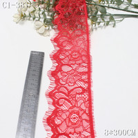 Dentelle Chantilly rouge 8 cm à bord droit, motif floral, pour accessoires vestimentaires et décoration de robes, vente en gros