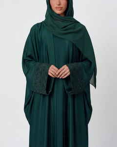 LEDUO Customized Elegant Vintage Women Dark Green Beaded Embroidered Cuff Long Sleeve Loose Ramadan <b>Kaftan</b> - Product Image 2